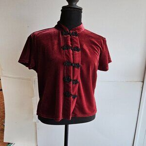 Burgundy velvet PM frog closure Clio top - new